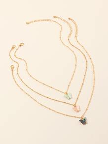 3入組蝴蝶吊墜項鍊 - 金黃色 - 查看 5