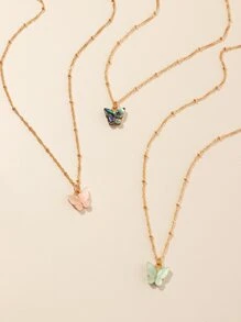 3入組蝴蝶吊墜項鍊 - 金黃色 - 查看 6