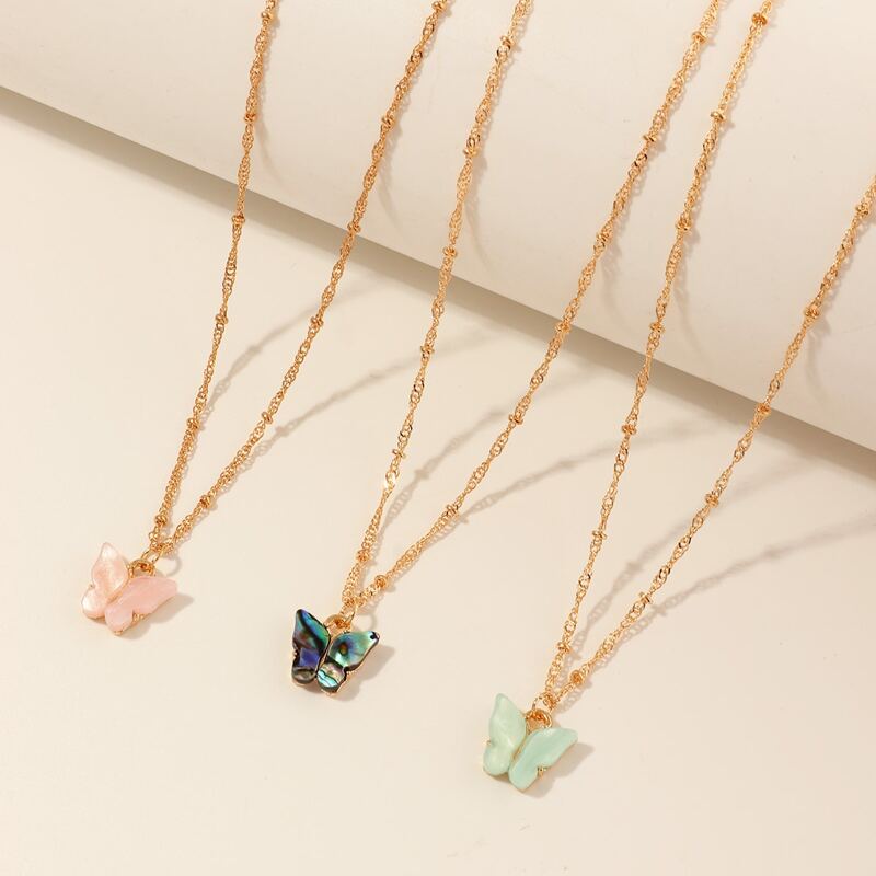 

3pcs Butterfly Charm Necklace, Gold
