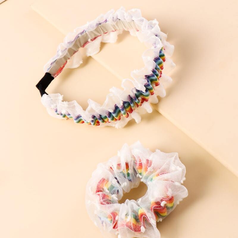 

2pcs Rainbow Striped Hair Accessory, White