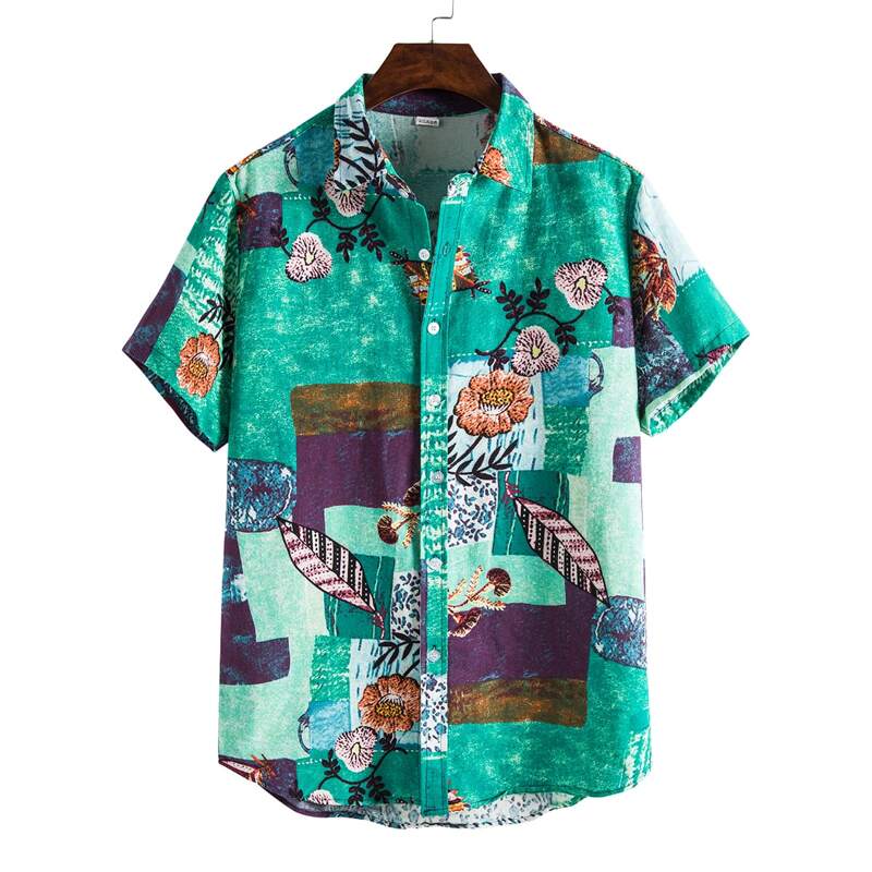 

Guys Plants And Patchwork Print Shirt, Multicolor
