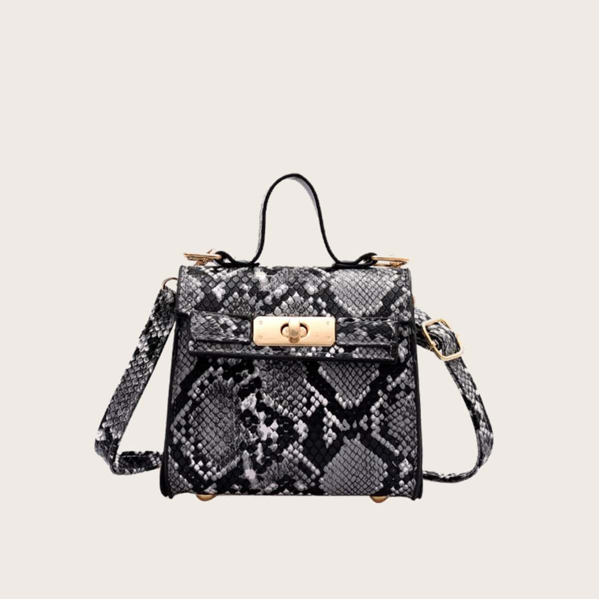 

Snake Skin Mini Satchel Bag, Multicolor