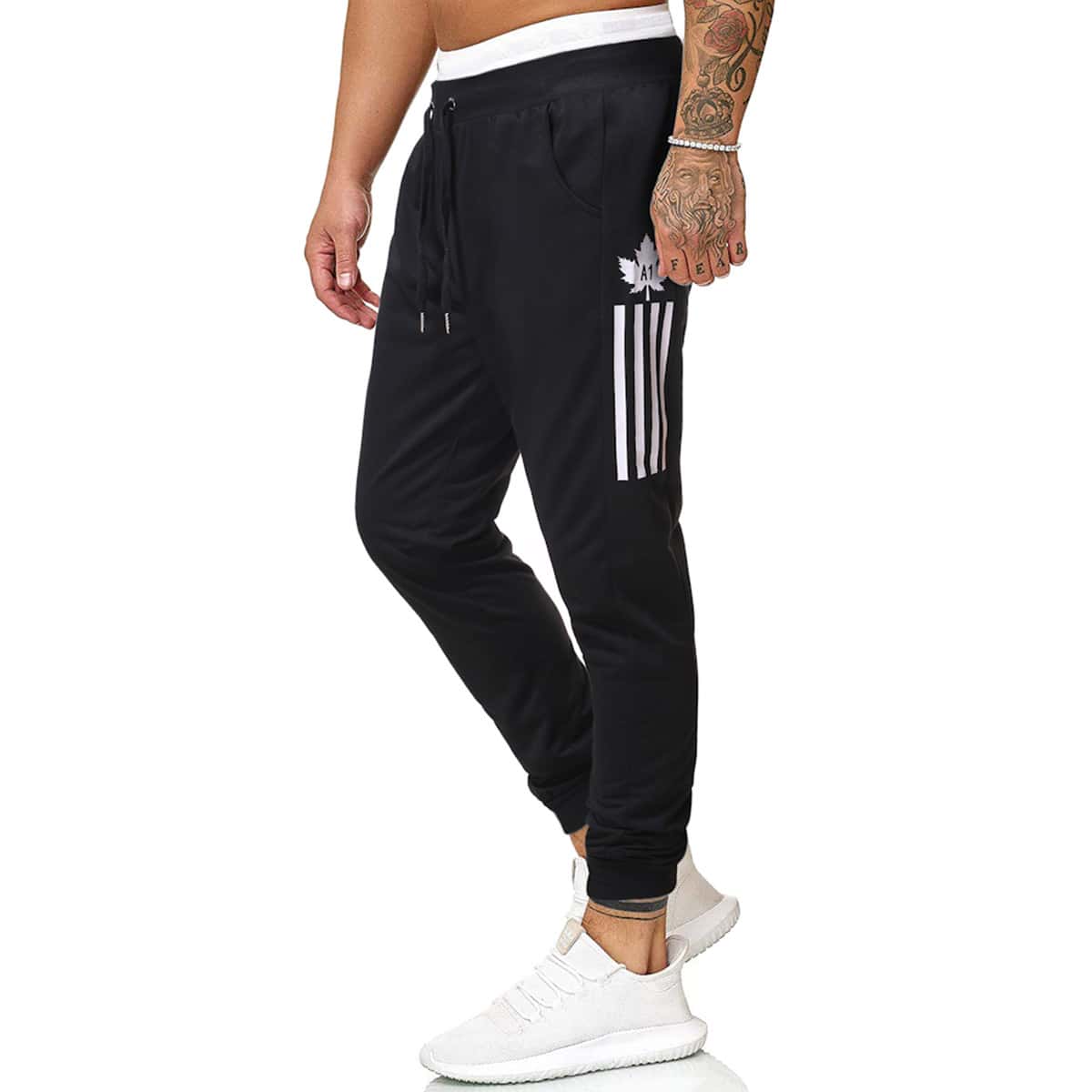 

Guys Side Stripe Drawstring Waist Sweatpants, Black