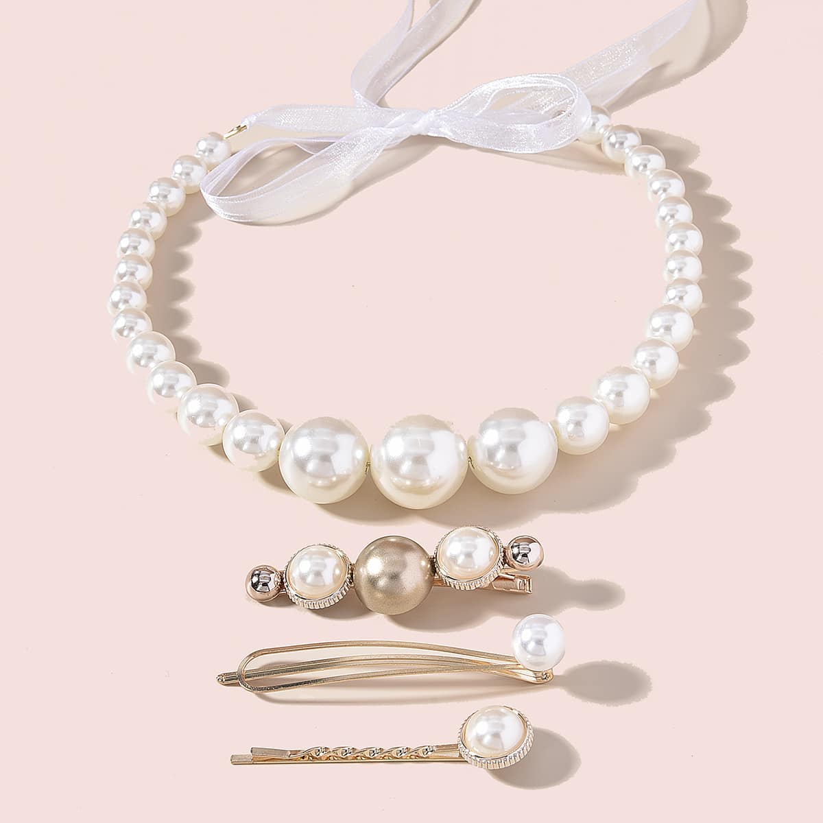 

4pcs Faux Pearl Decor Hair Accessory Set, White