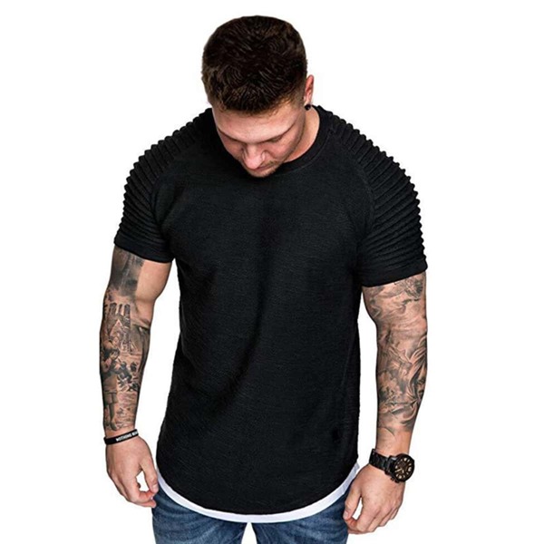 

Men Pleats Contrast Binding Tee, Black