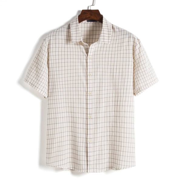 

Men Plaid Button Up Shirt, Beige
