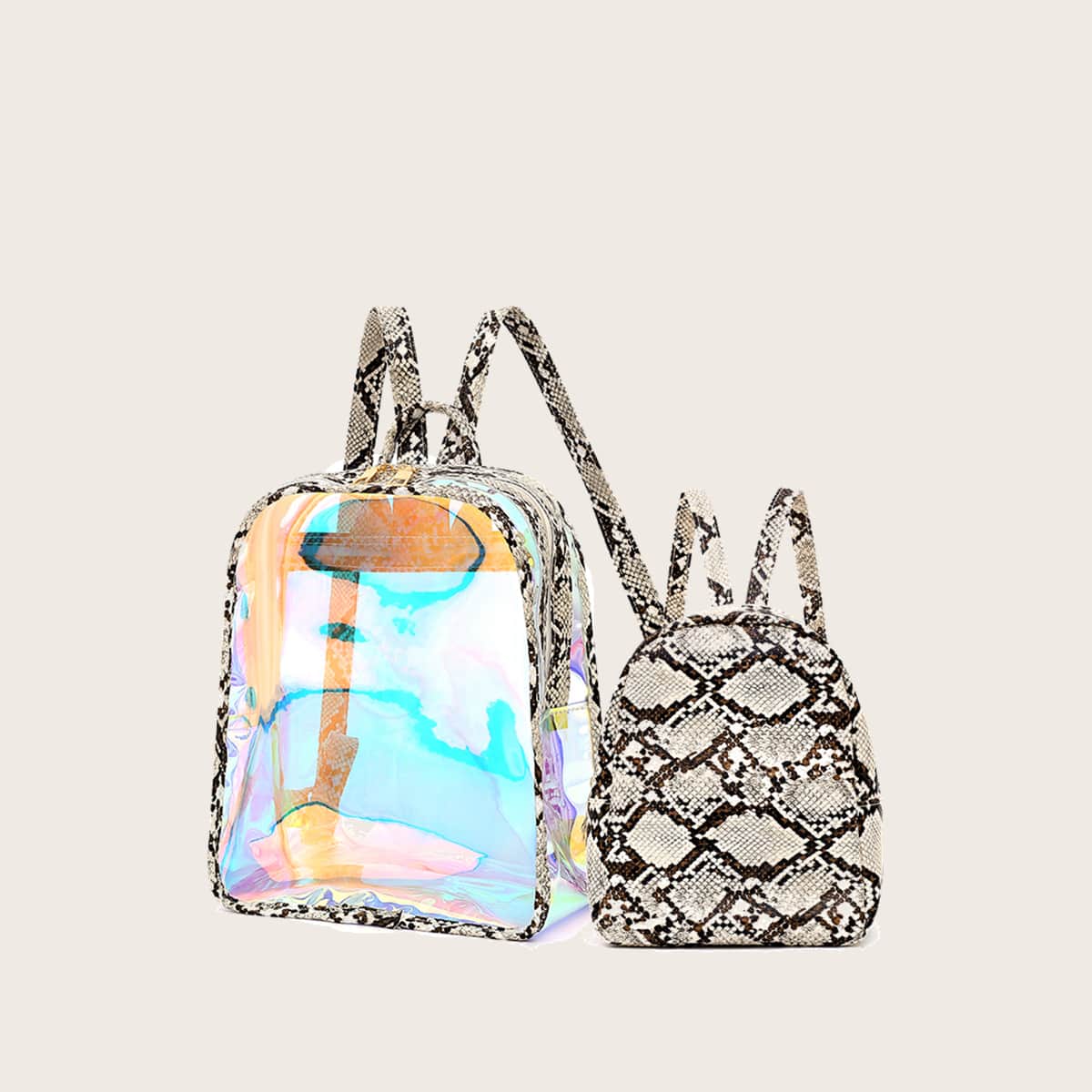 

Iridescent Snake Skin Backpack, Multicolor