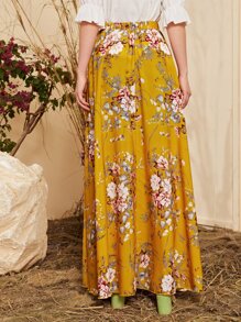SHEIN Floral Print Maxi Skirt - Mustard Yellow - View 2