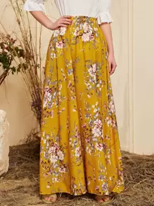 SHEIN Floral Print Maxi Skirt - Mustard Yellow - View 5