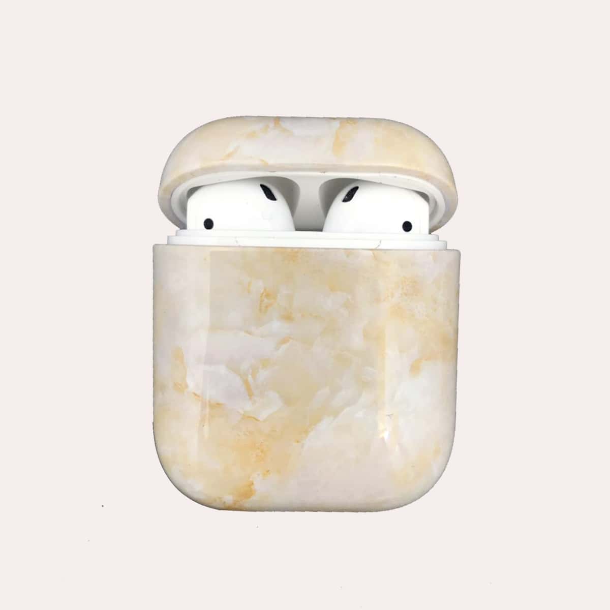 

1pc Marble Print AirPods Case, Beige