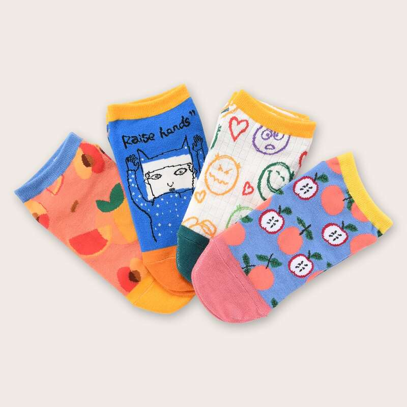 

4pairs Cartoon Pattern Socks, Multicolor