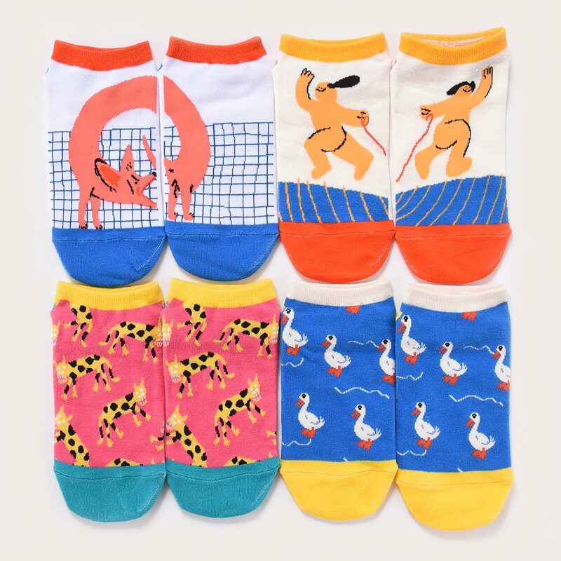 

4pairs Cartoon Pattern Socks, Multicolor