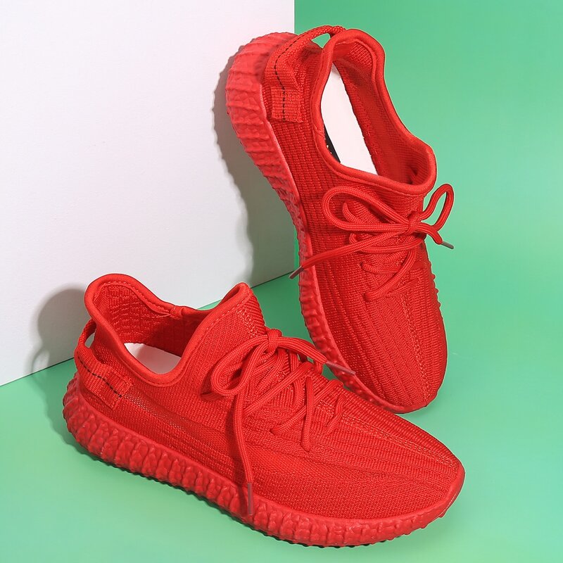 

Lace-up Front Wide Fit Knit Sneakers, Red