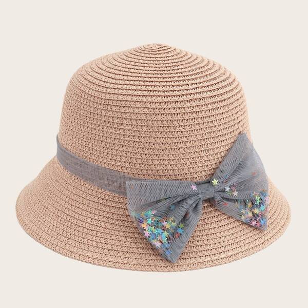 

Toddler Girls Bow Decor Straw Hat, Beige