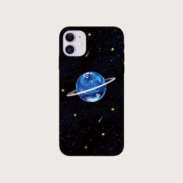 

1pc Planet Print iPhone Case, Black