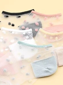 5 Pairs Women's Polka Dot Sheer Ankle Socks, Soft & Comfortable, Fashionable & Versatile, Suitable For Outings And Daily Wear - Multicolor - View 3