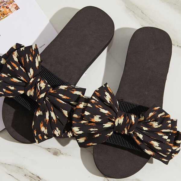 

Open Toe Bow Decor Sliders, Multicolor