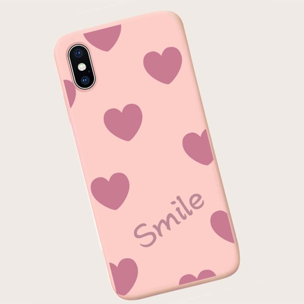 

1pc Heart Print iPhone Case, Pink