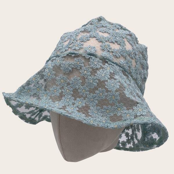 

Floral Embroidered Bucket Hat, Blue
