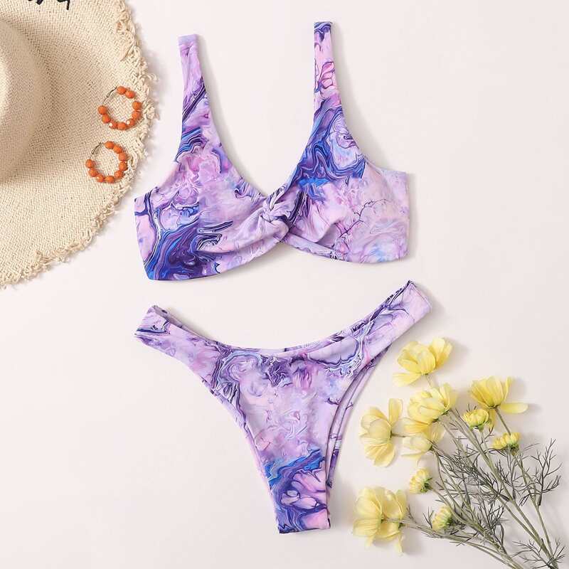 

Tie Dye Twist Bikini Swimsuit, Purple