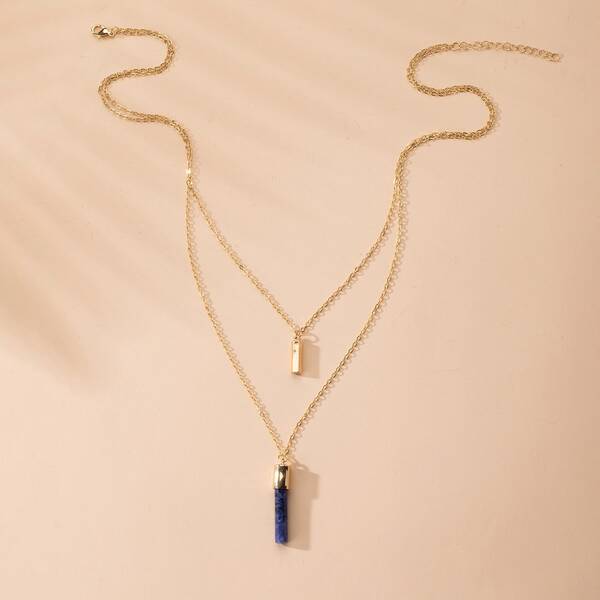 

Layered Natural Stone Pendant Necklace, Gold