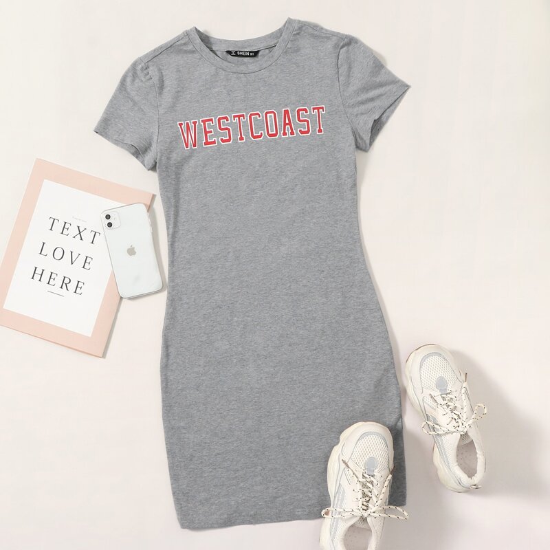 

Letter Graphic Bodycon Dress, Grey