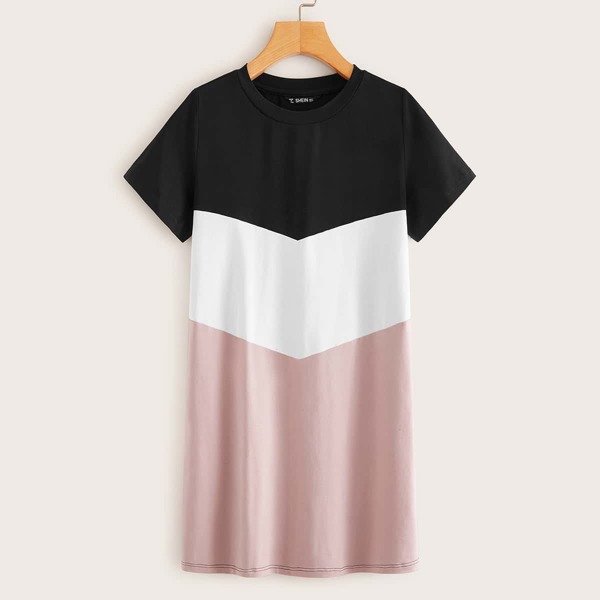 

Plus Colorblock Chevron Panel Dress, Multicolor