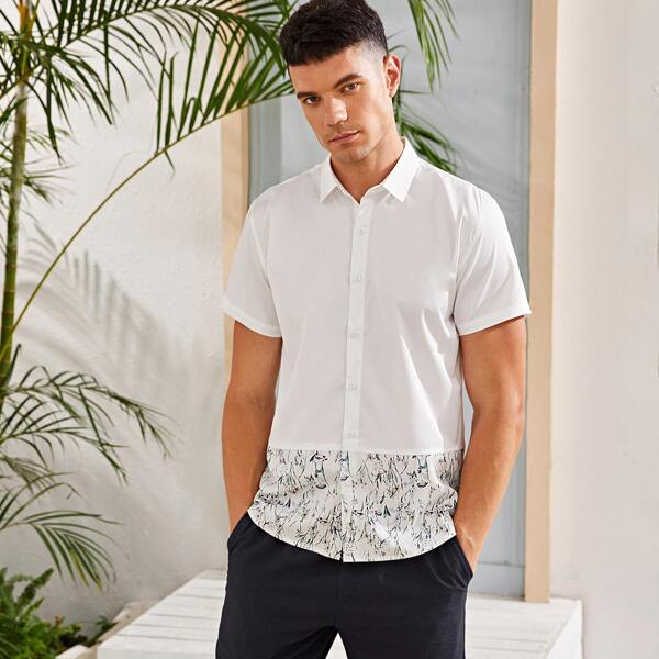 

Men Plants Panel Button Up Shirt, White