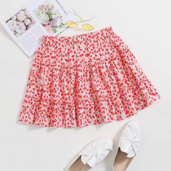 

Layered Frill Detail Ditsy Floral Skirt, Watermelon pink