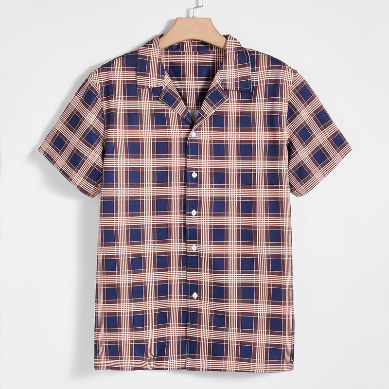 

Guys Tartan Plaid Lapel Collar Shirt, Multicolor