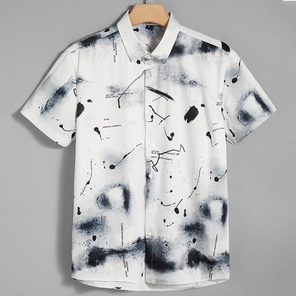 

Men Tie Dye Letter Graphic Shirt, Black and white