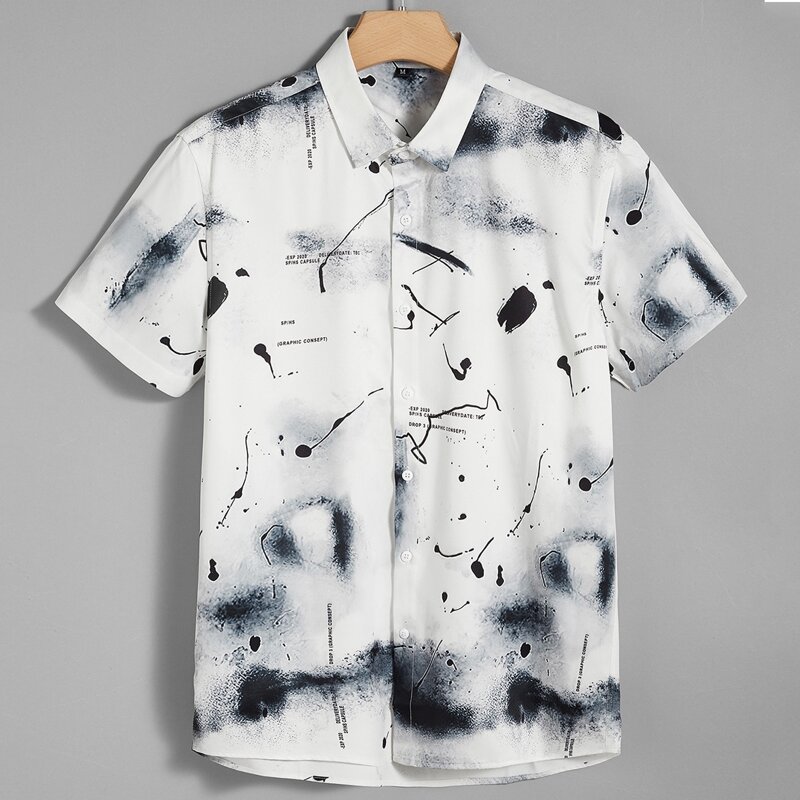

Guys Tie Dye Letter Graphic Shirt, Black and white