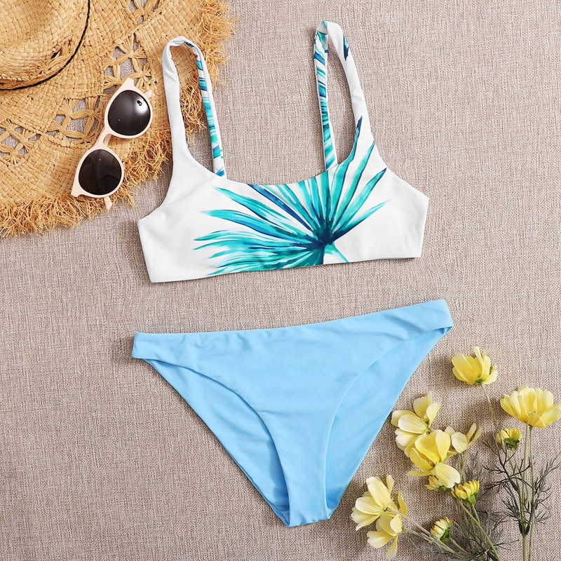 

Leaf Print Cheeky Bikini Swimsuit, Multicolor