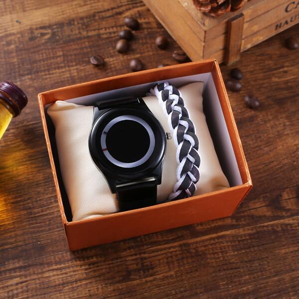 

1pc Men Round Pointer Watch With 1pc Bracelet