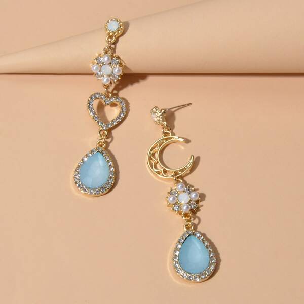 

Rhinestone Engraved Drop Earrings, Blue