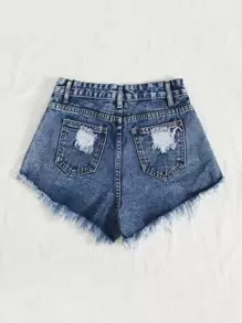 SHEIN EZwear Short en jean déchiré à ourlet effiloché