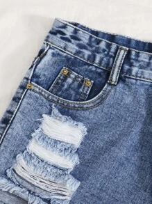 SHEIN EZwear Short en jean déchiré à ourlet effiloché