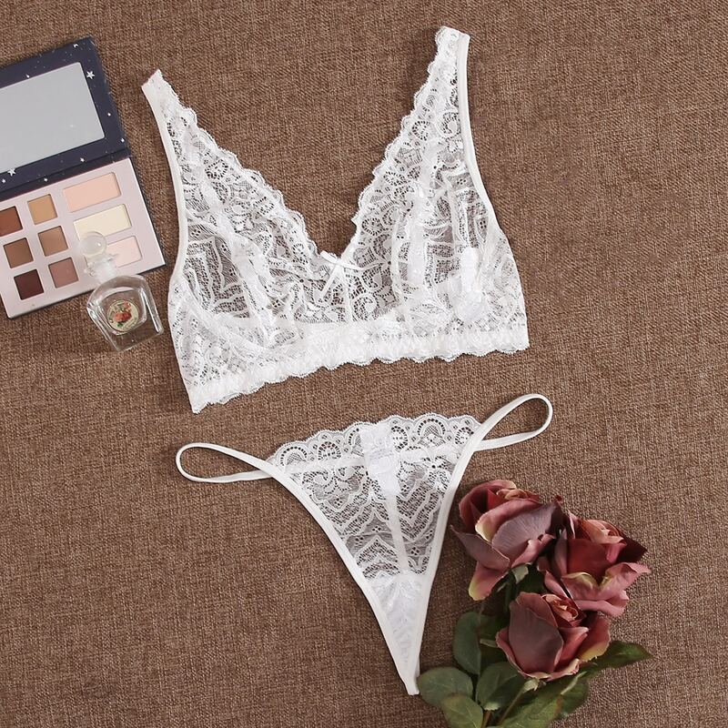 

Floral Lace Lingerie Set, White