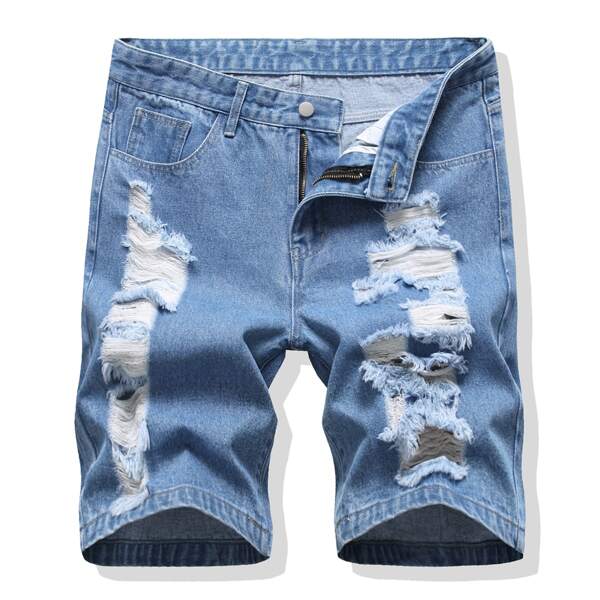 

Men Ripped Denim Shorts, Light wash