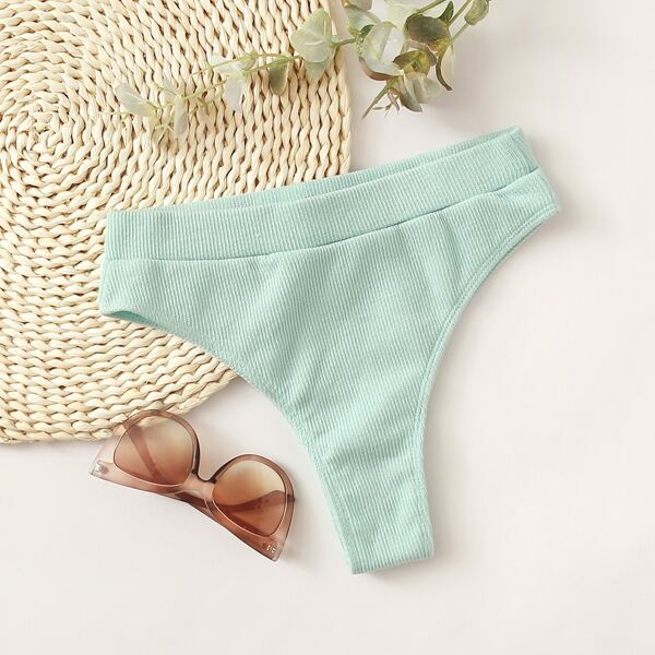 

Rib High Waisted Bikini Panty, Mint green