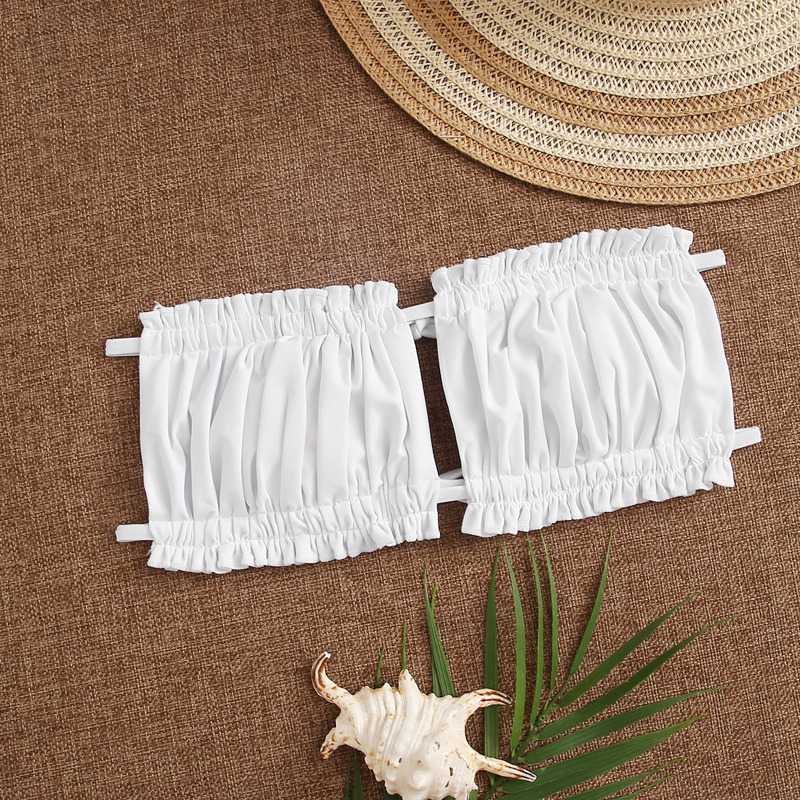

Ruched Frill Bandeau Bikini Top, White