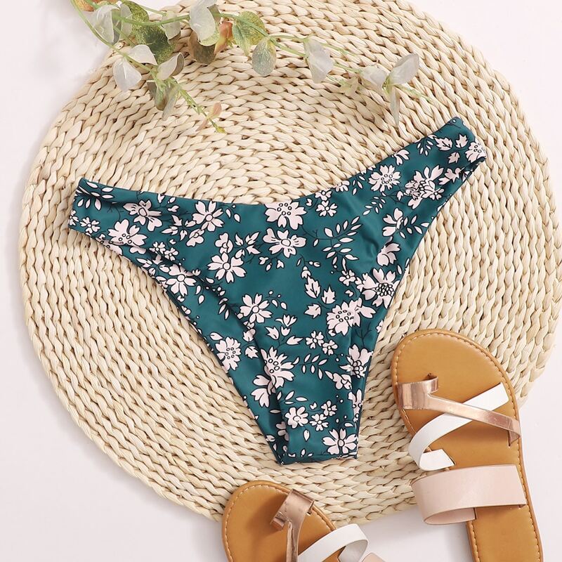 

Floral Cheeky Bikini Panty, Teal blue