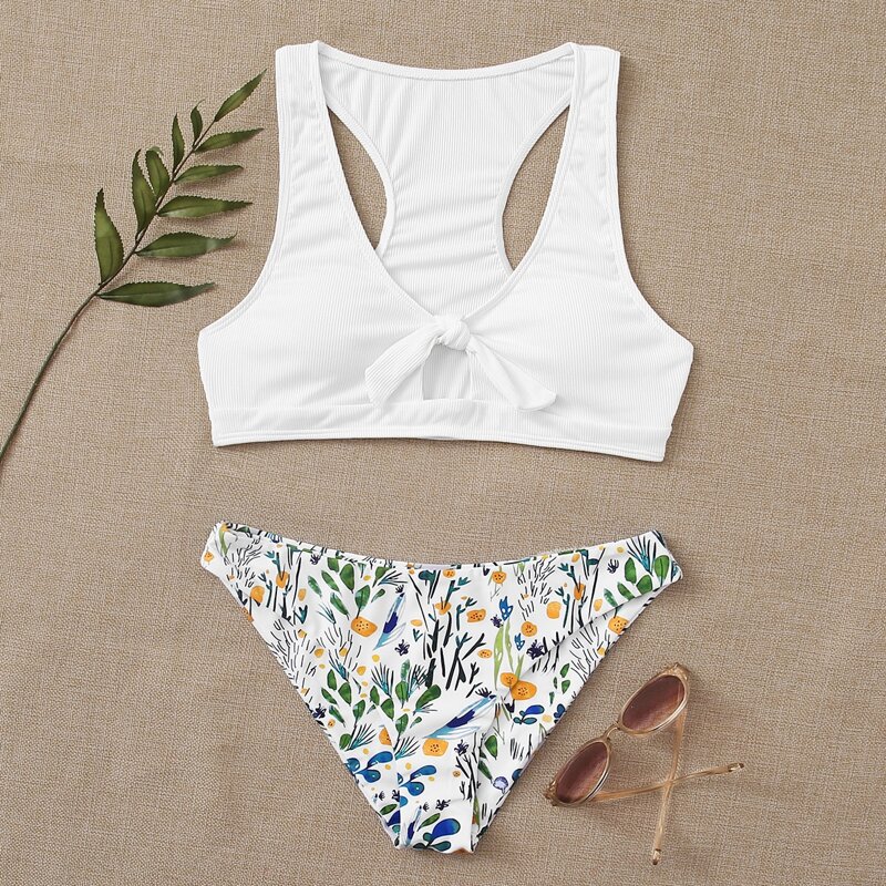 

Floral Knot Front Bikini Swimsuit, Multicolor
