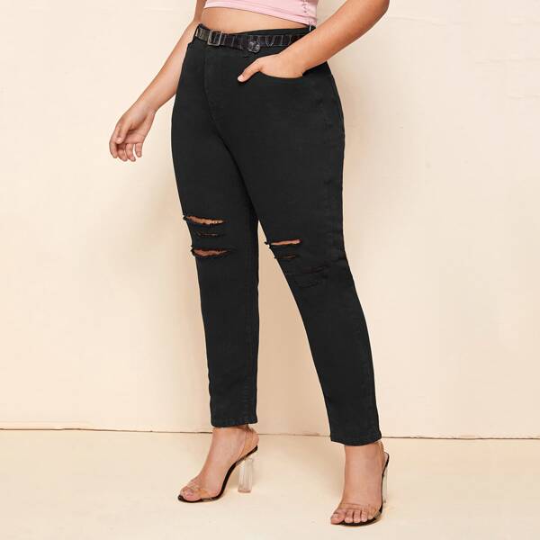

Plus Ripped Solid Jeans, Black