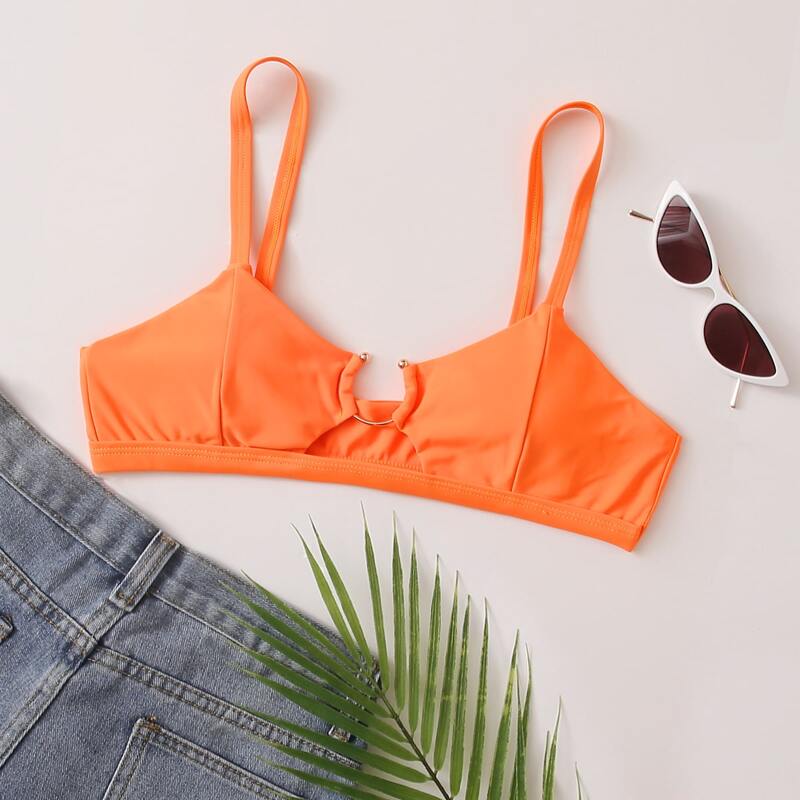 

Cut-out Ring Linked Bikini Top, Orange bright