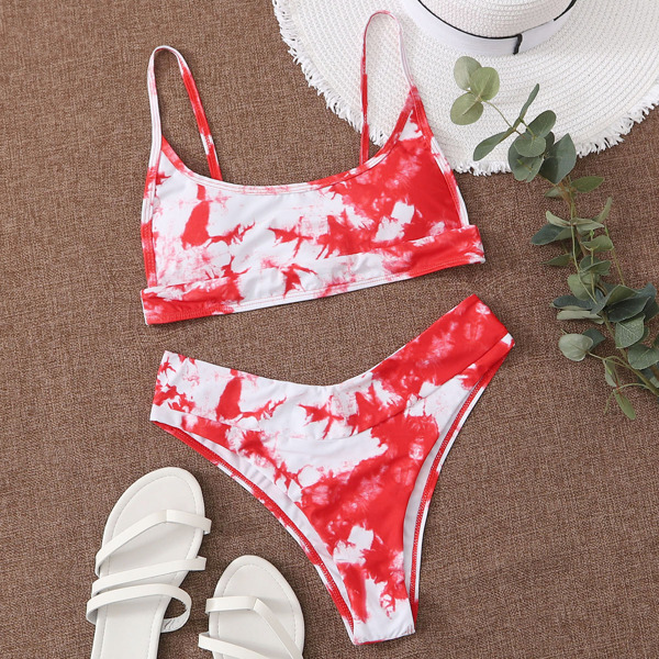 

Tie Dye High Cut Bikini Swimsuit, Red