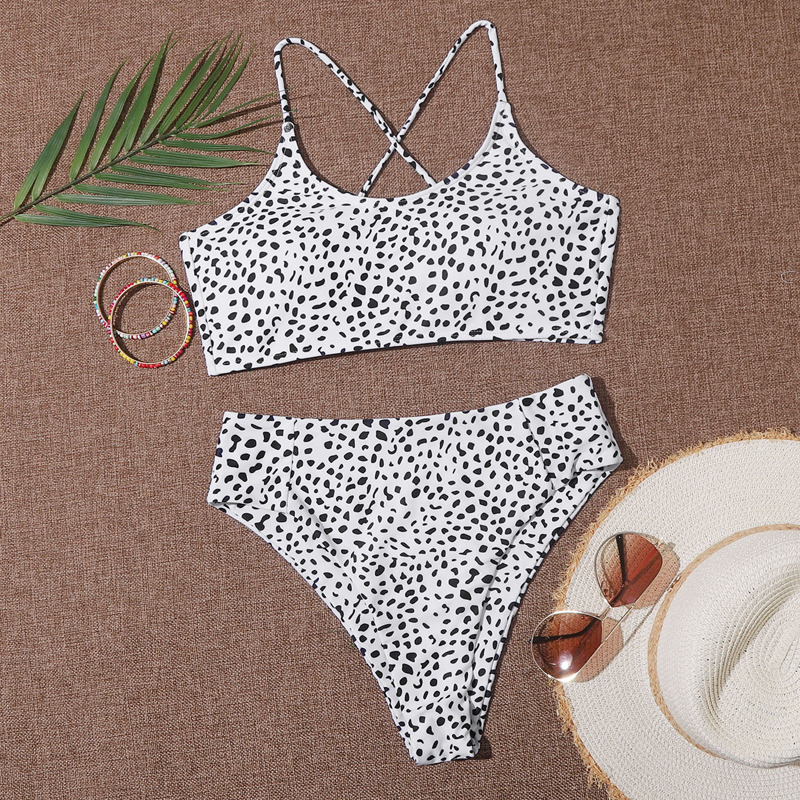 

Dalmatian High Waisted Bikini Swimsuit, Black and white