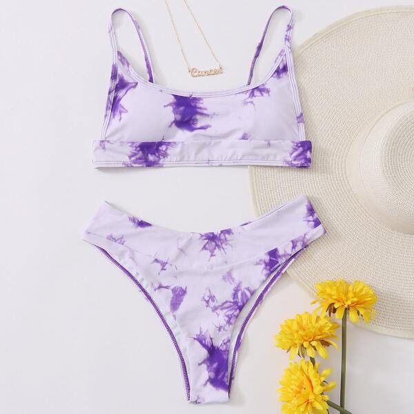

Tie Dye High Cut Bikini Swimsuit, Lilac purple