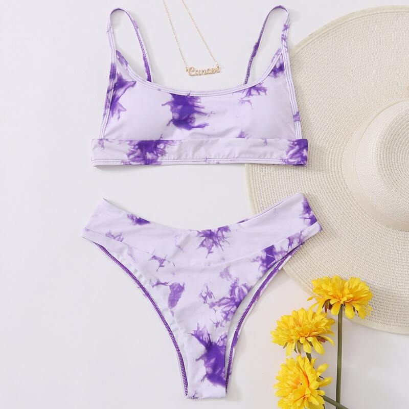 

Tie Dye High Cut Bikini Swimsuit, Lilac purple