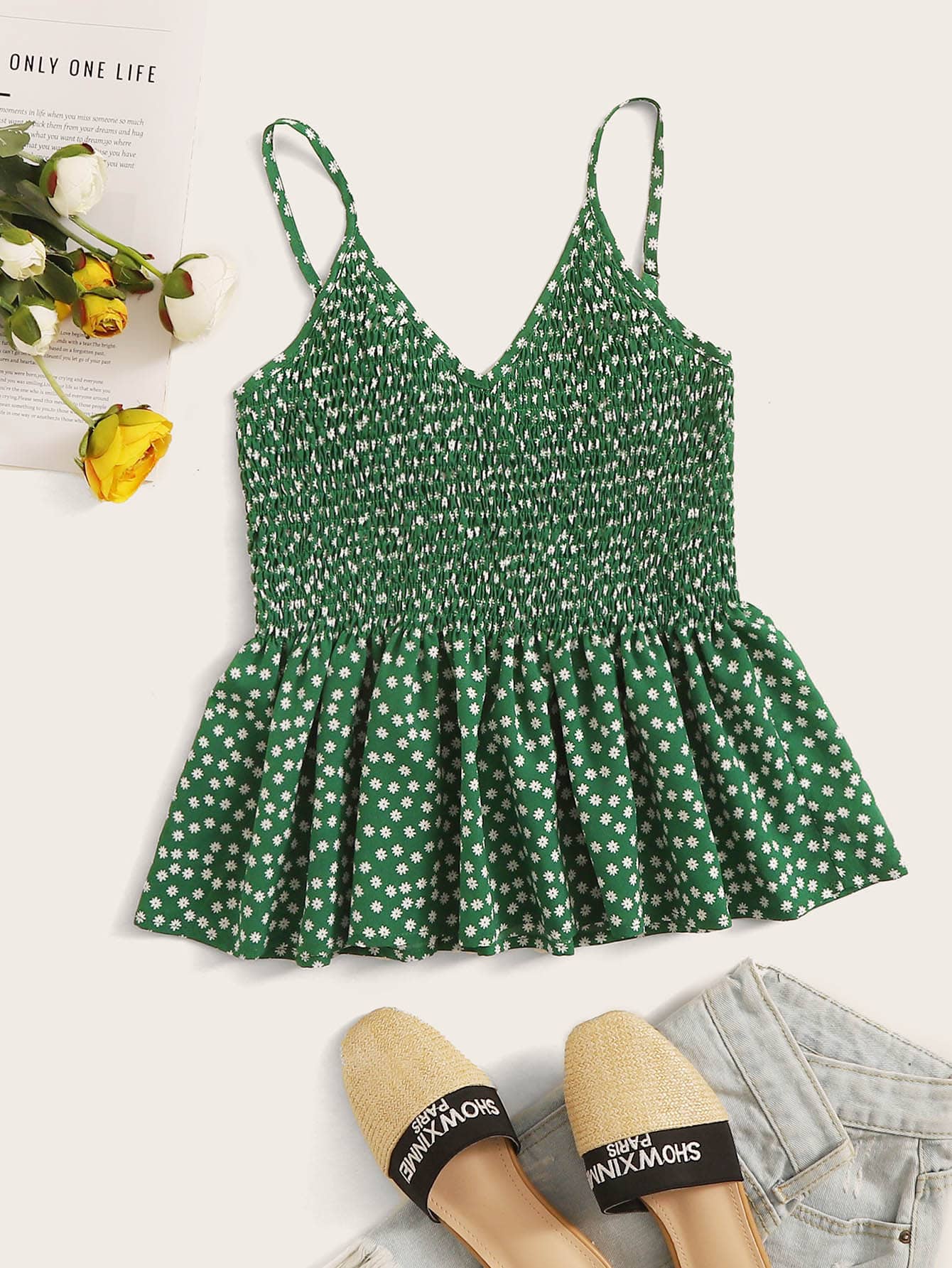 Plus Ditsy Floral Shirred Cami Top thumbnail